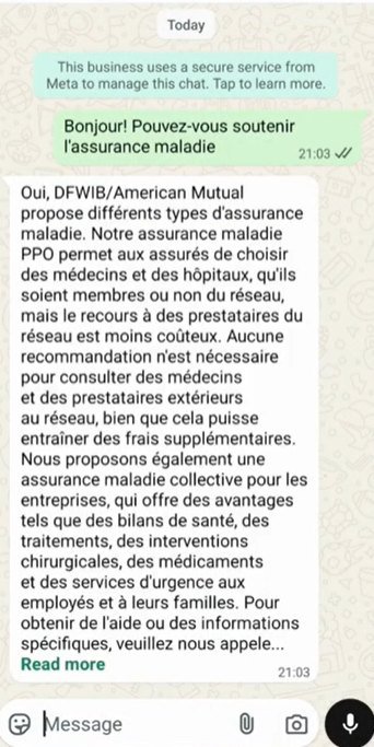 The same assistant answering a health insurance question in French