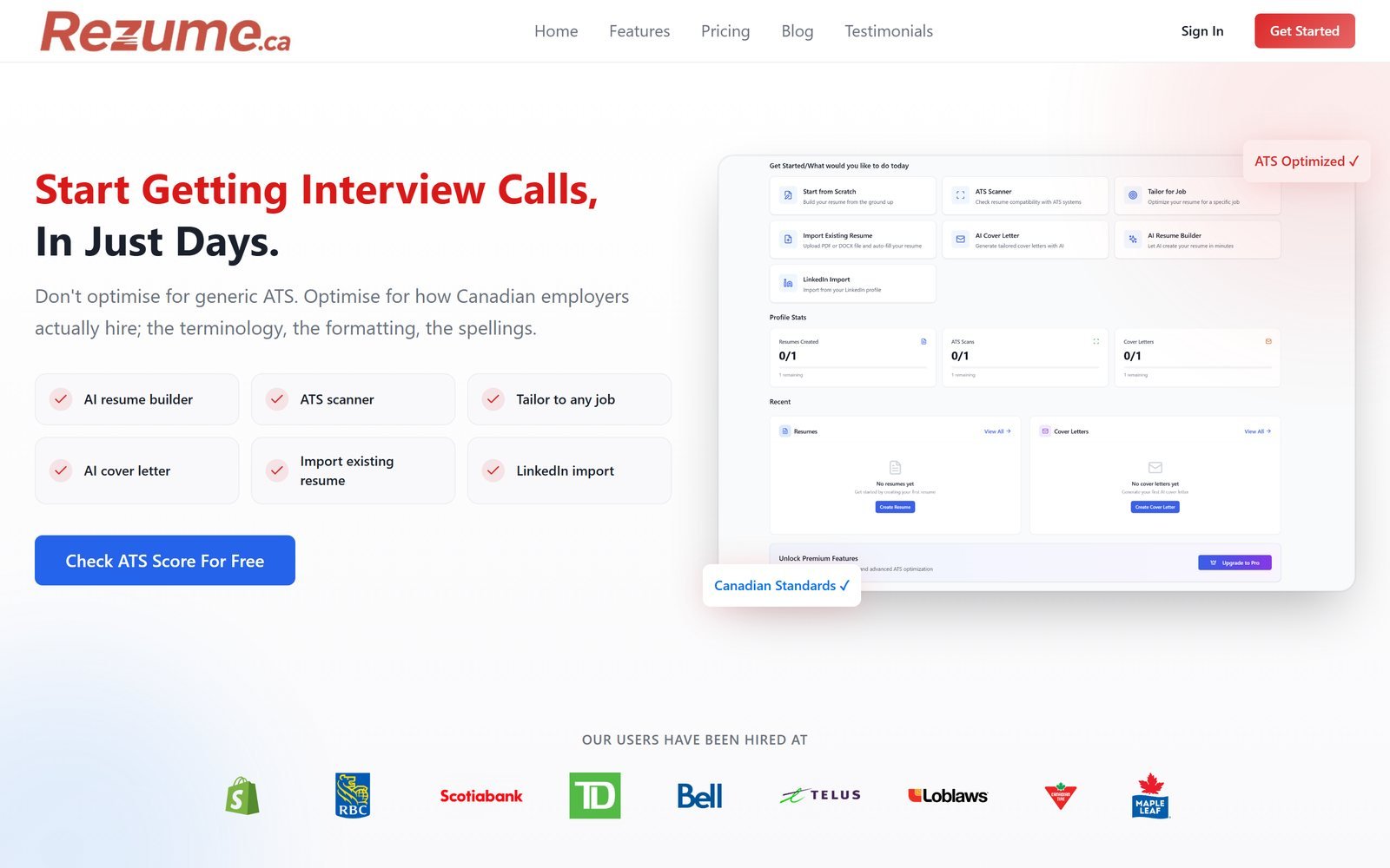 Rezume.ca homepage